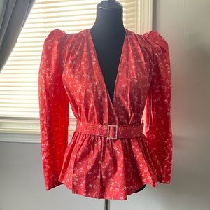 ZARA Red Floral Blouse with Belt